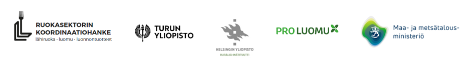 Logot Ruokasektorin koordinaatiohanke, Turun yliopisto, Helsingin yliopisto Ruralia-instituutti, Pro Luomu ry, maa- ja metsätalousministeriö
